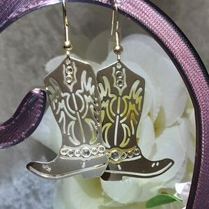 Handmade Cowboy Boots Earrings with Clear Rhinestones